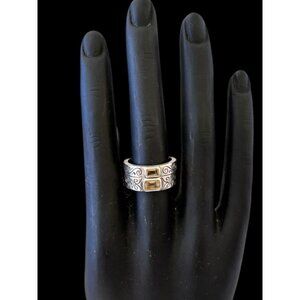 BRIGHTON STERLING SILVER YELLOW CRYSTAL EYE THICK TWO RING BANDS. size 8